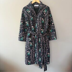 Rachel Antonoff Quilted Jacket Louie Robe Floral Size Small Navy Blue Pink Green